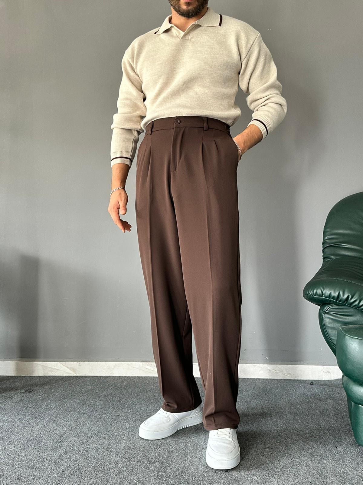 Baggy Kalıp Pileli Kahve PREMIUM Pantolon
