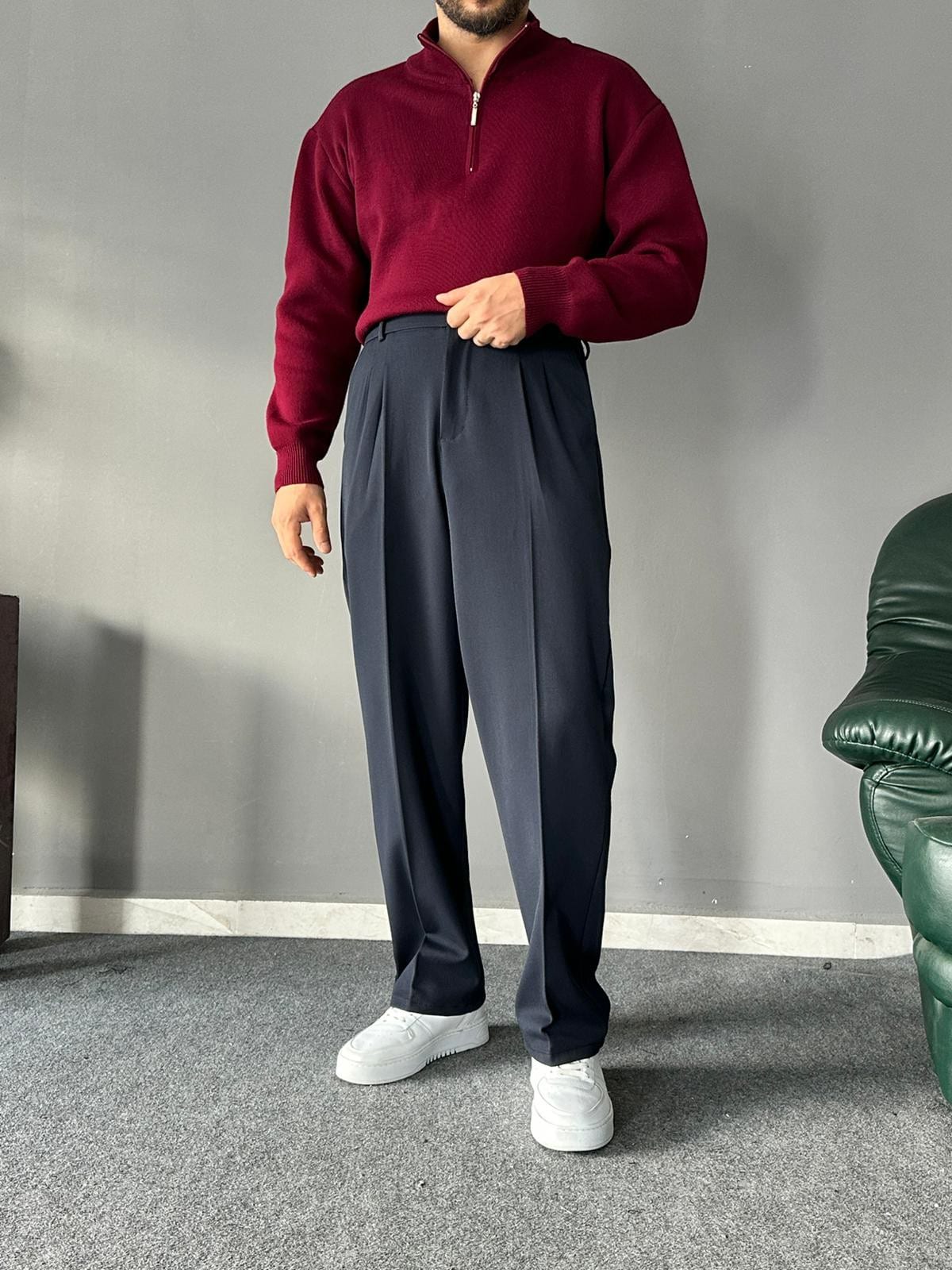 Baggy Kalıp Pileli Lacivert PREMIUM Pantolon