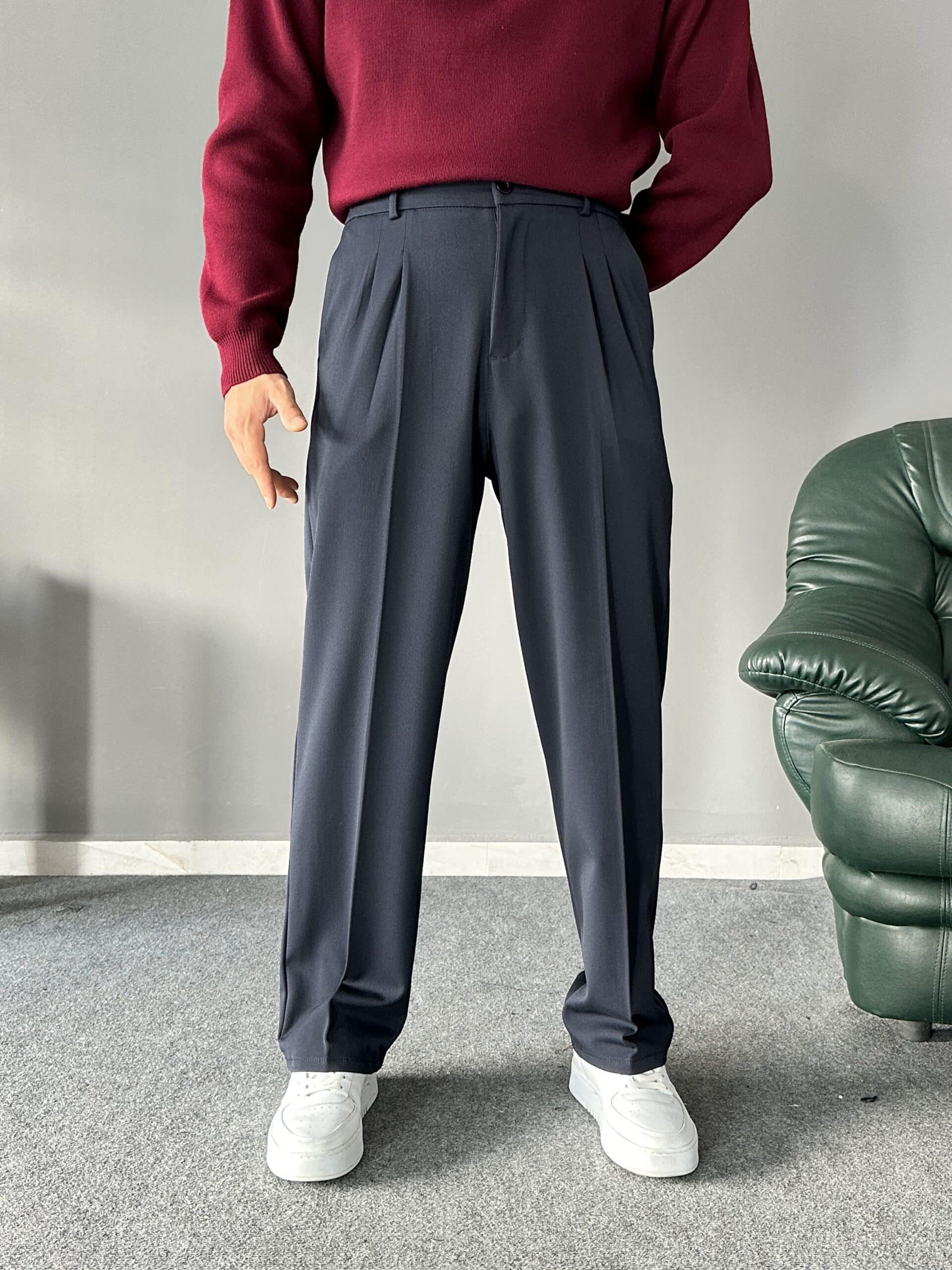 Baggy Kalıp Pileli Lacivert PREMIUM Pantolon