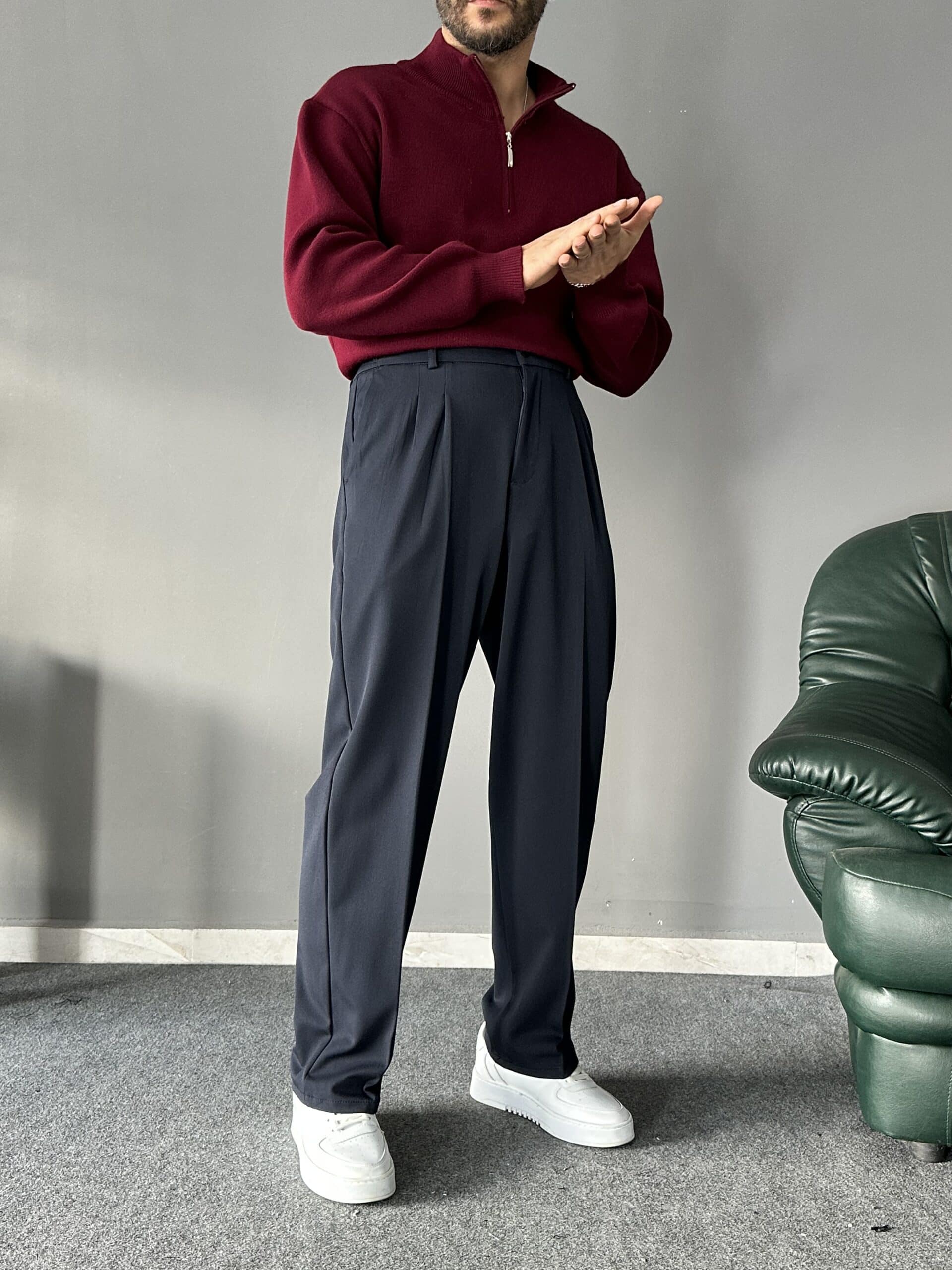 Baggy Kalıp Pileli Lacivert PREMIUM Pantolon