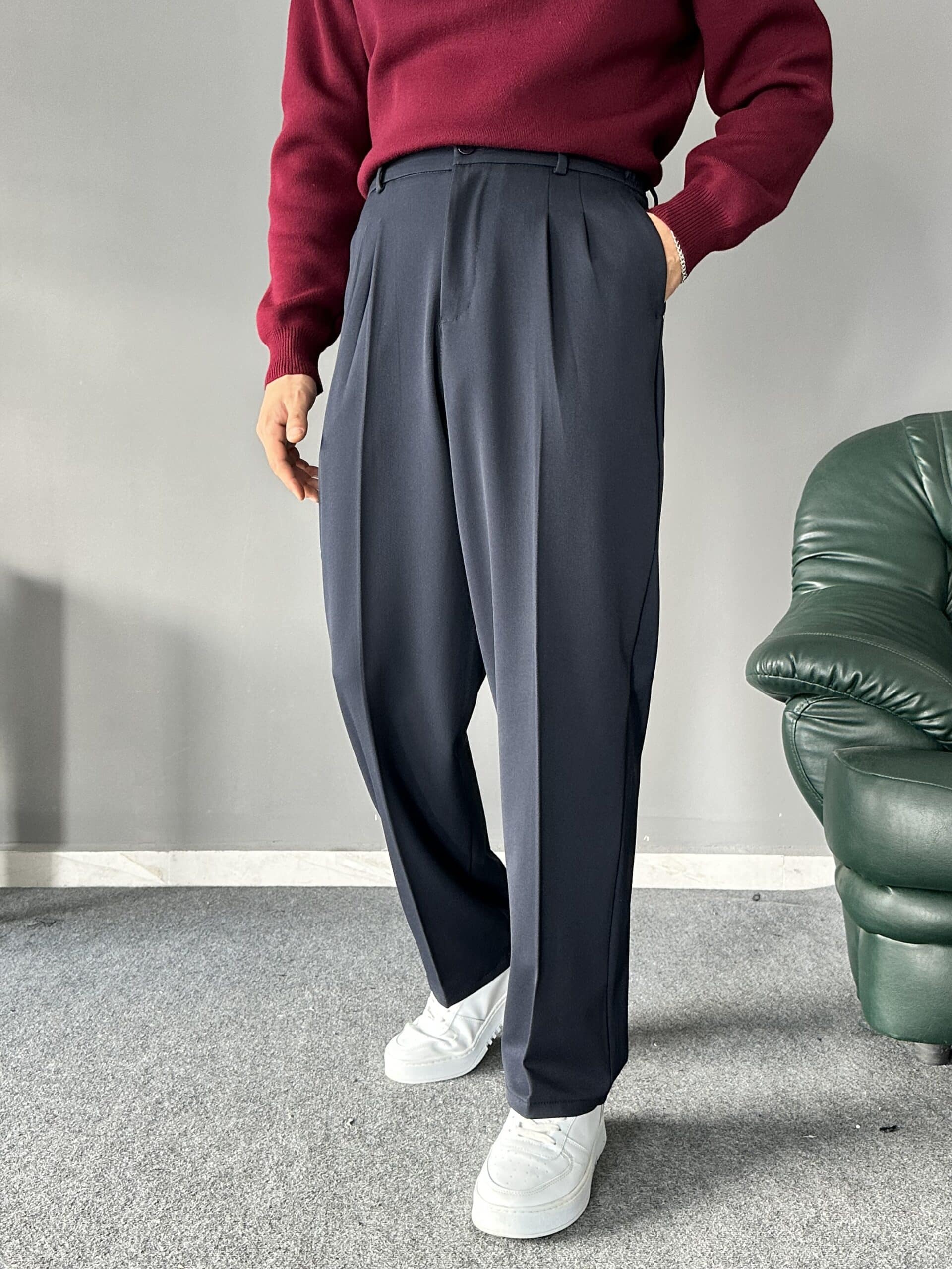 Baggy Kalıp Pileli Lacivert PREMIUM Pantolon