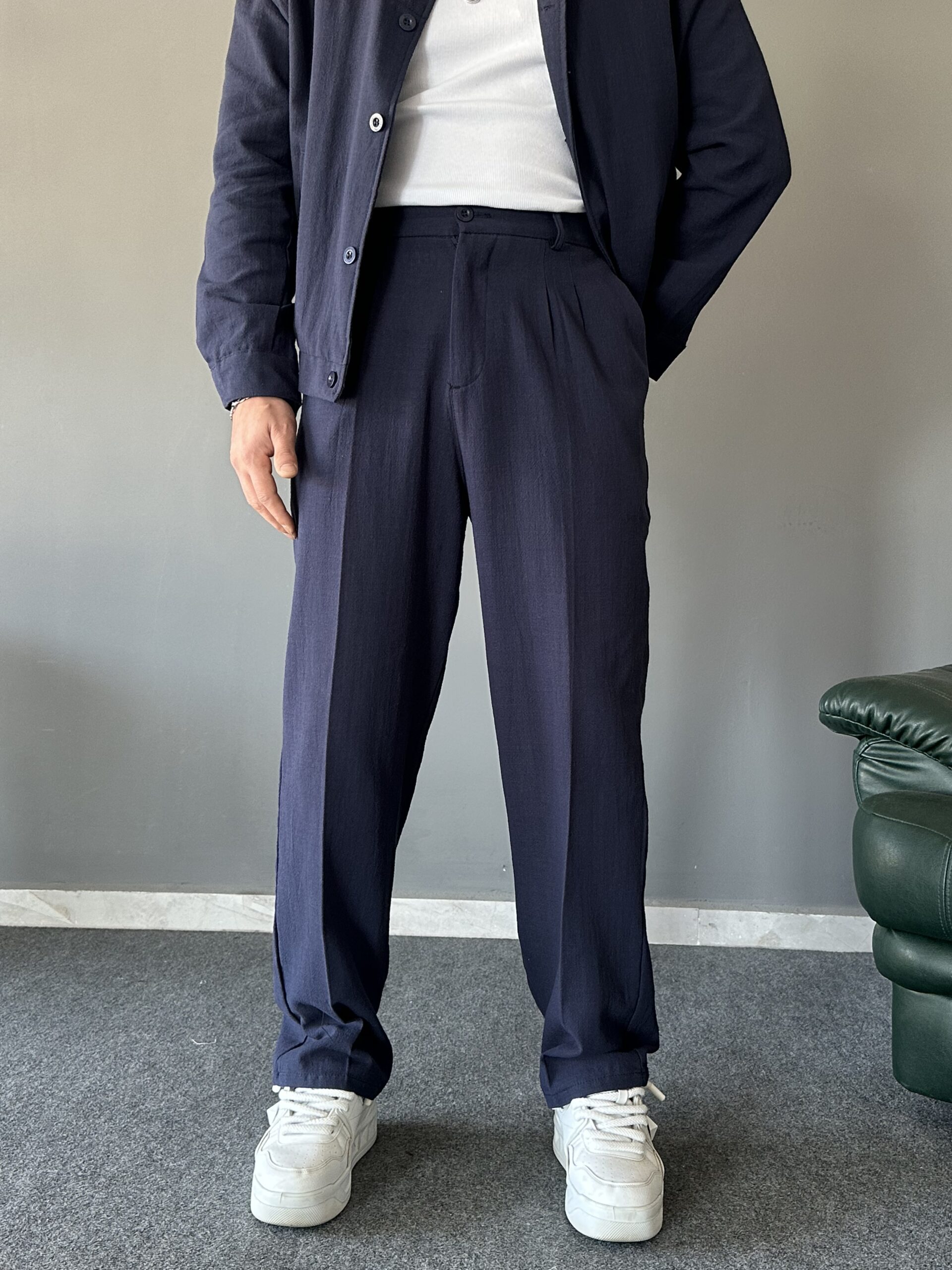 Düğmeli Yan Cep Detaylı Baggy Lacivert Takım