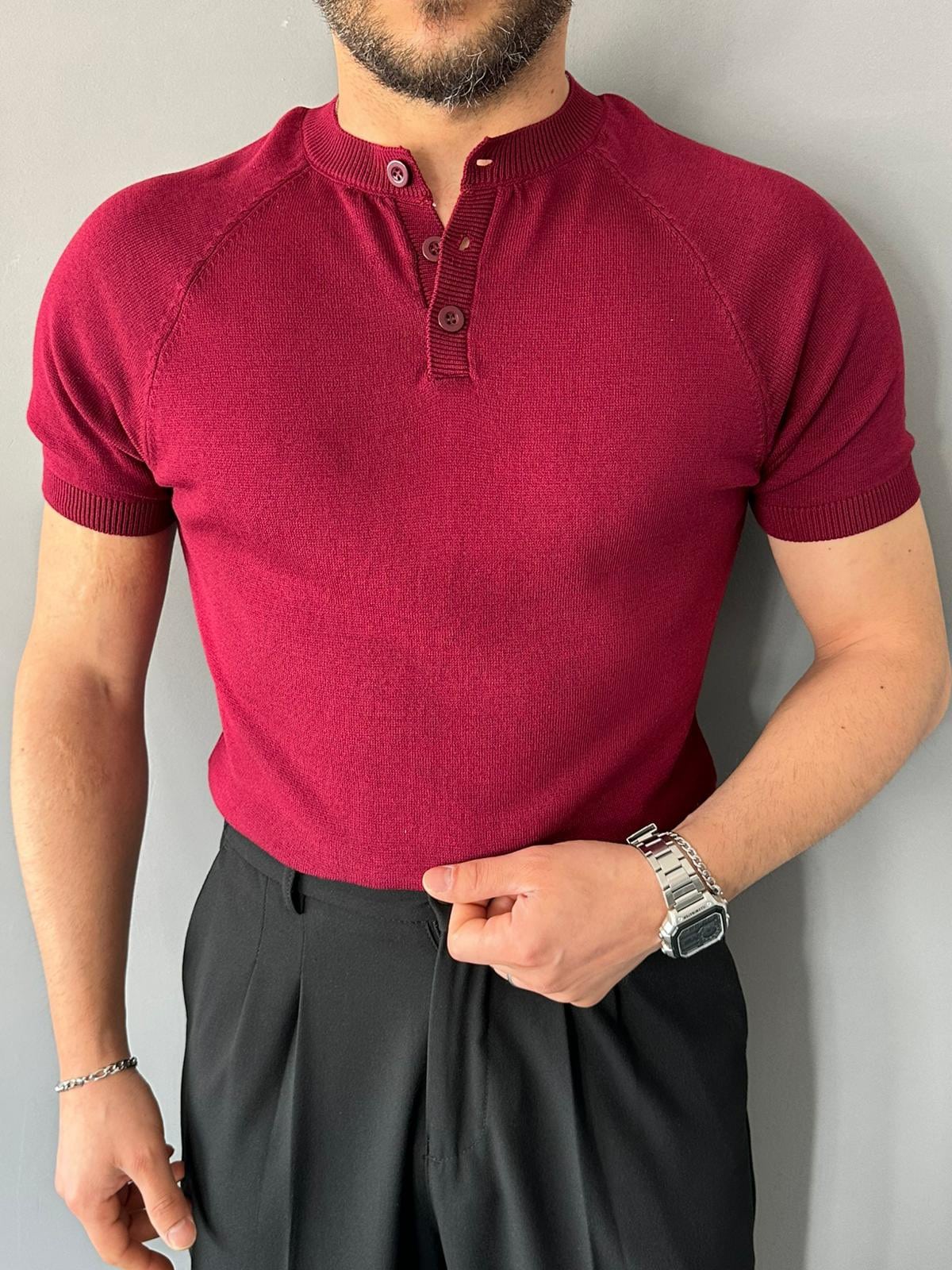 Hakim Yakalı Reglan Kol Bordo Triko