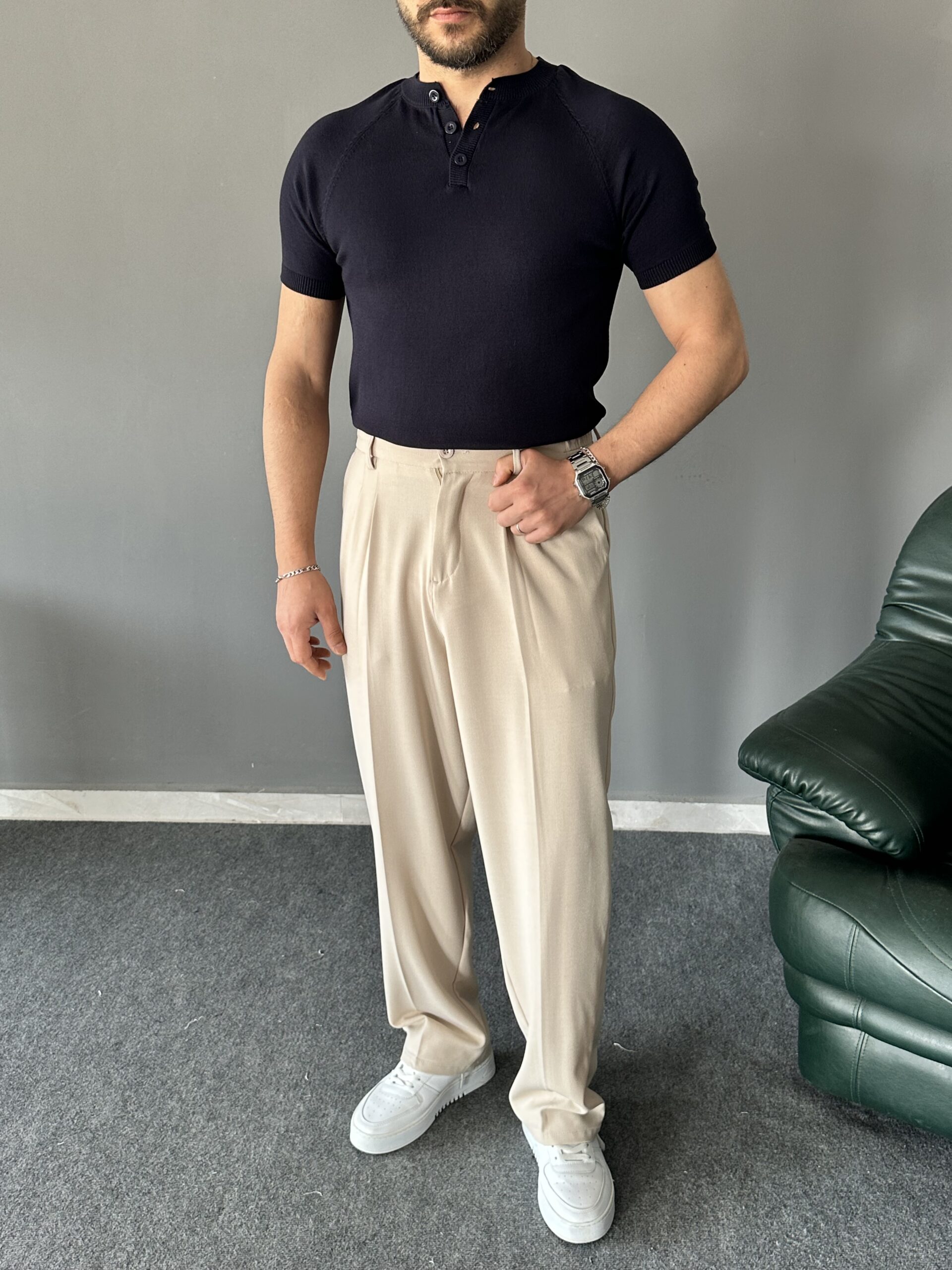Hakim Yakalı Reglan Kol Lacivert Triko