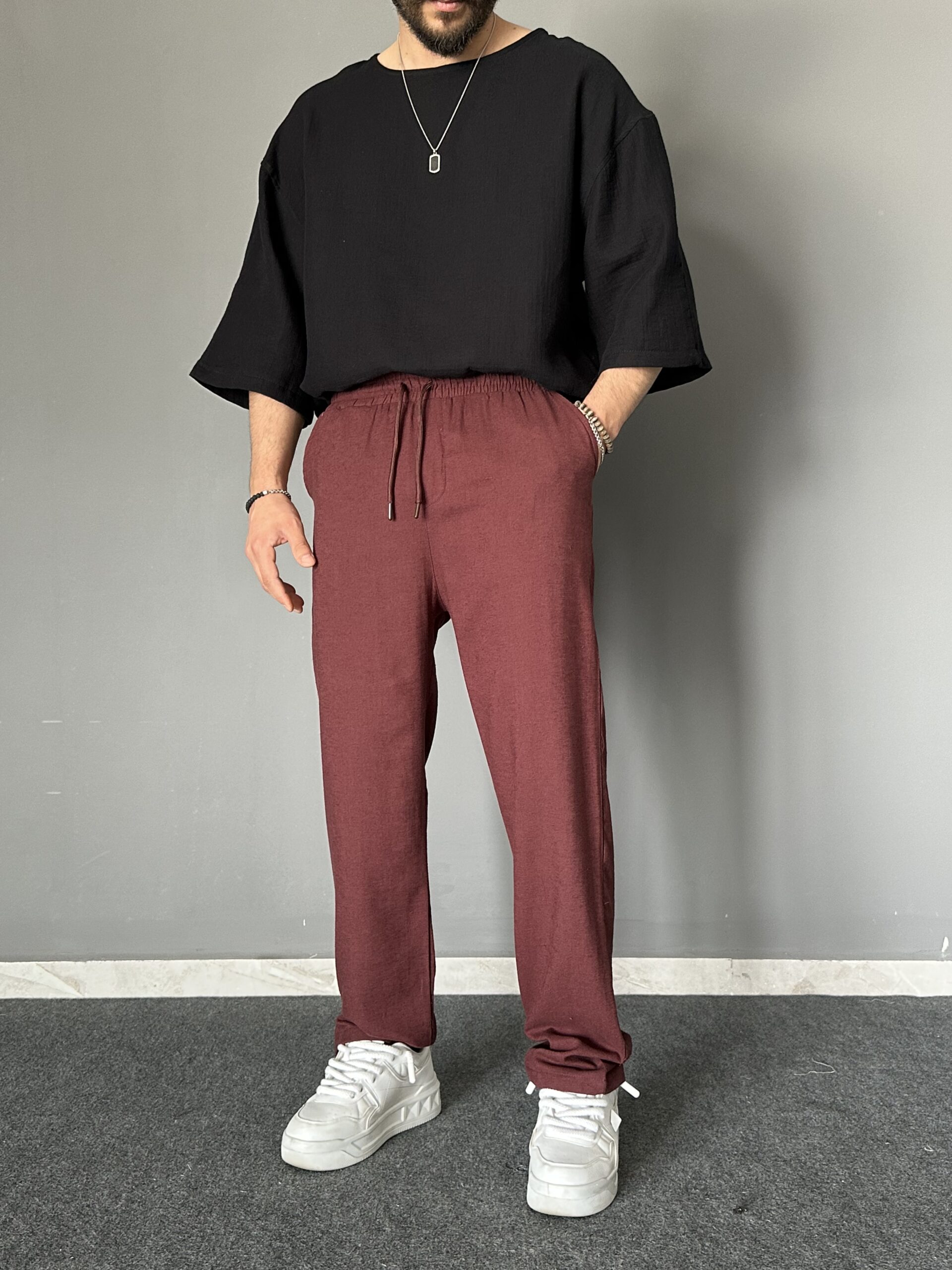 Ham Keten Kahve Baggy Jogger