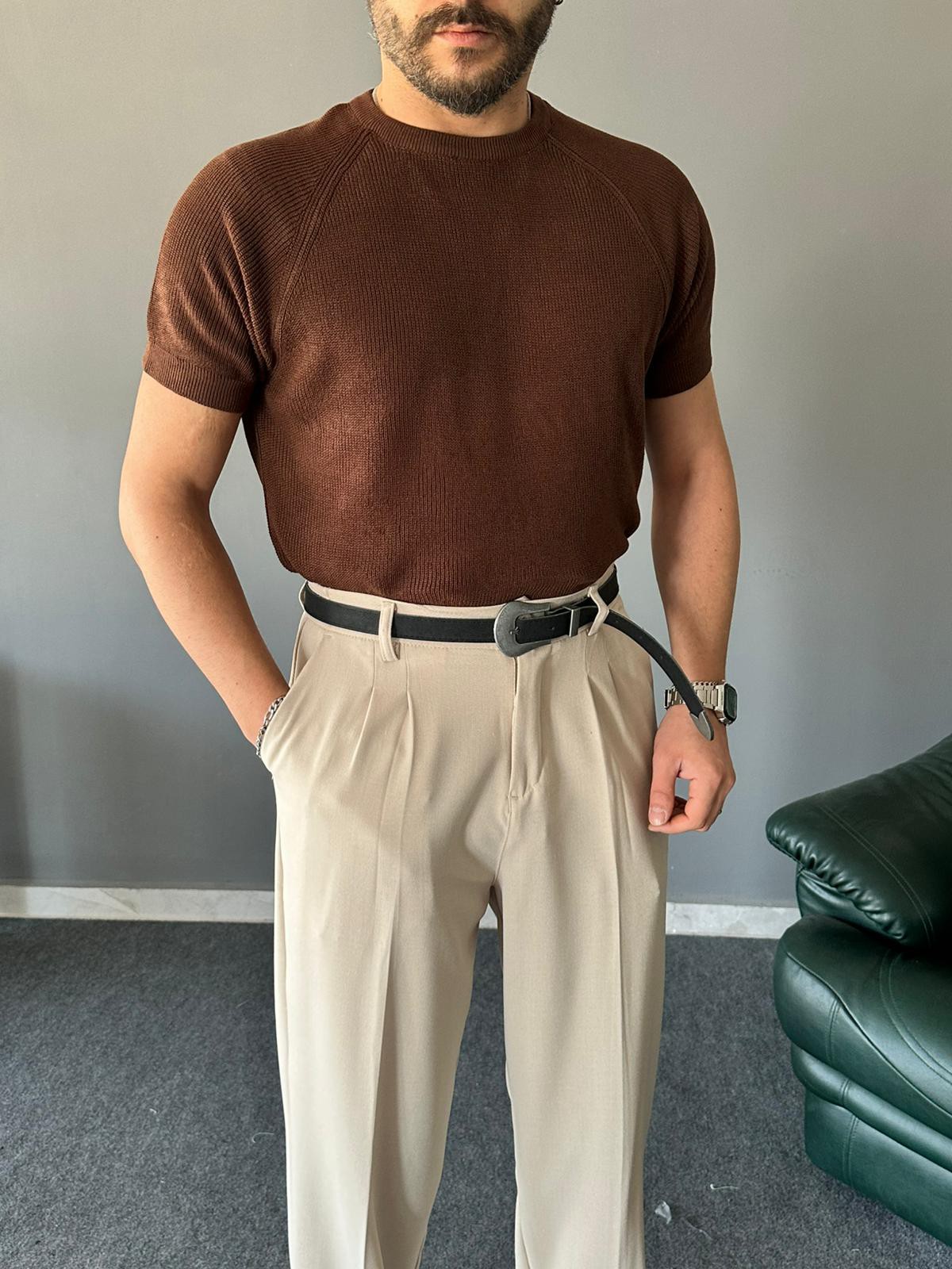 Reglan Kol Detaylı Kahve Pamuk Triko