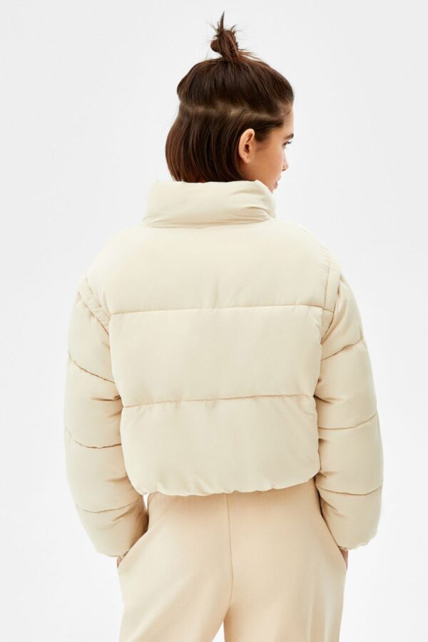 Short Nylon-Effect Puffer Jacket - Görsel 2