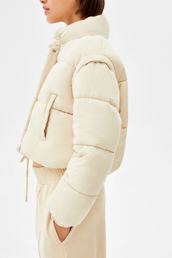 Short Nylon-Effect Puffer Jacket - Görsel 3