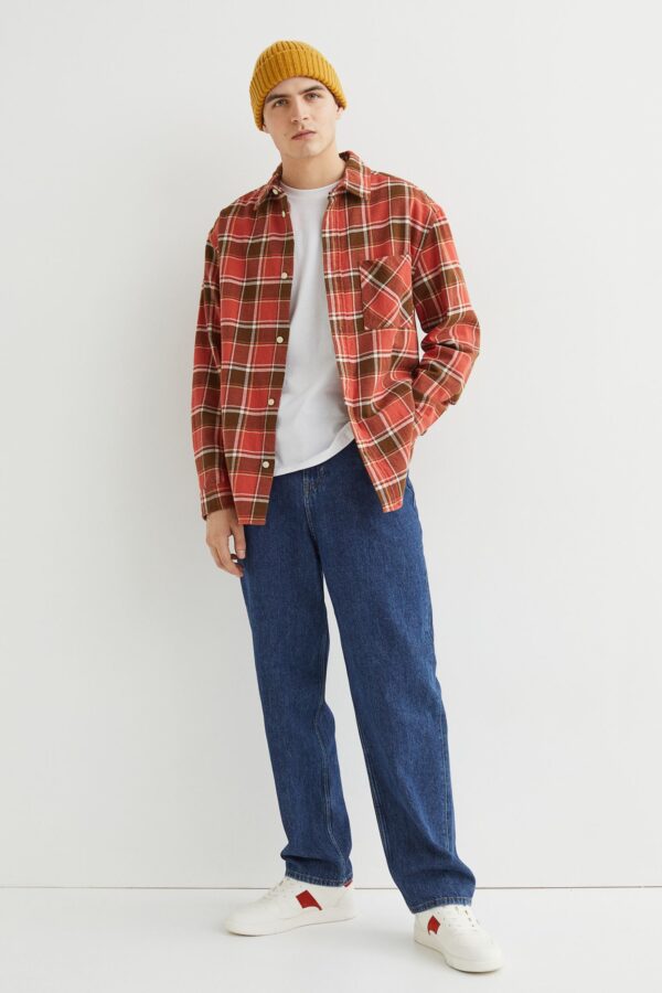 Relaxed Fit Plaid Flannel Shirt - Görsel 4